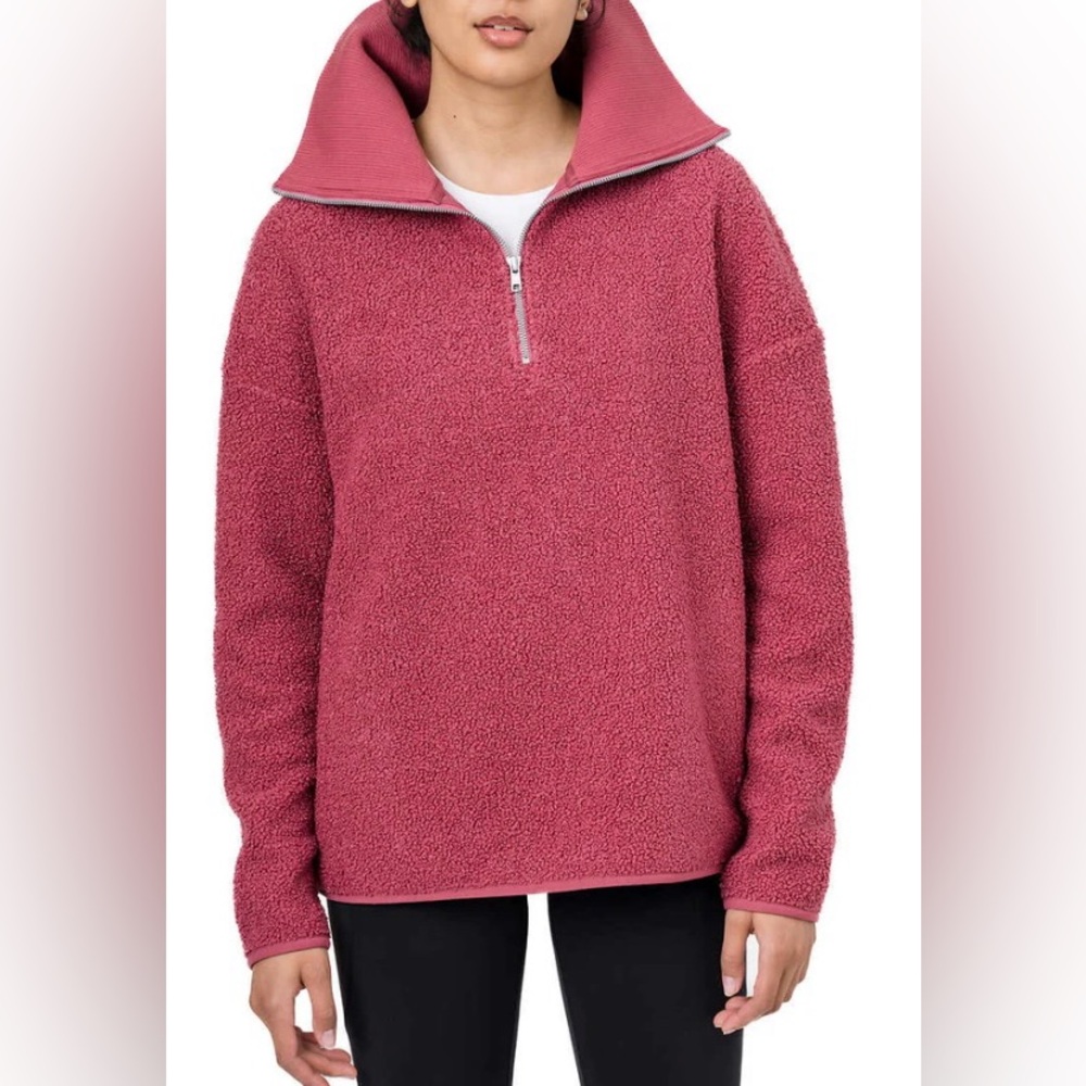 ELLE Quarter-Zip Fleece Sweater Maroon Size Large